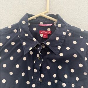 Merona Dark Blue Blouse with White Dots